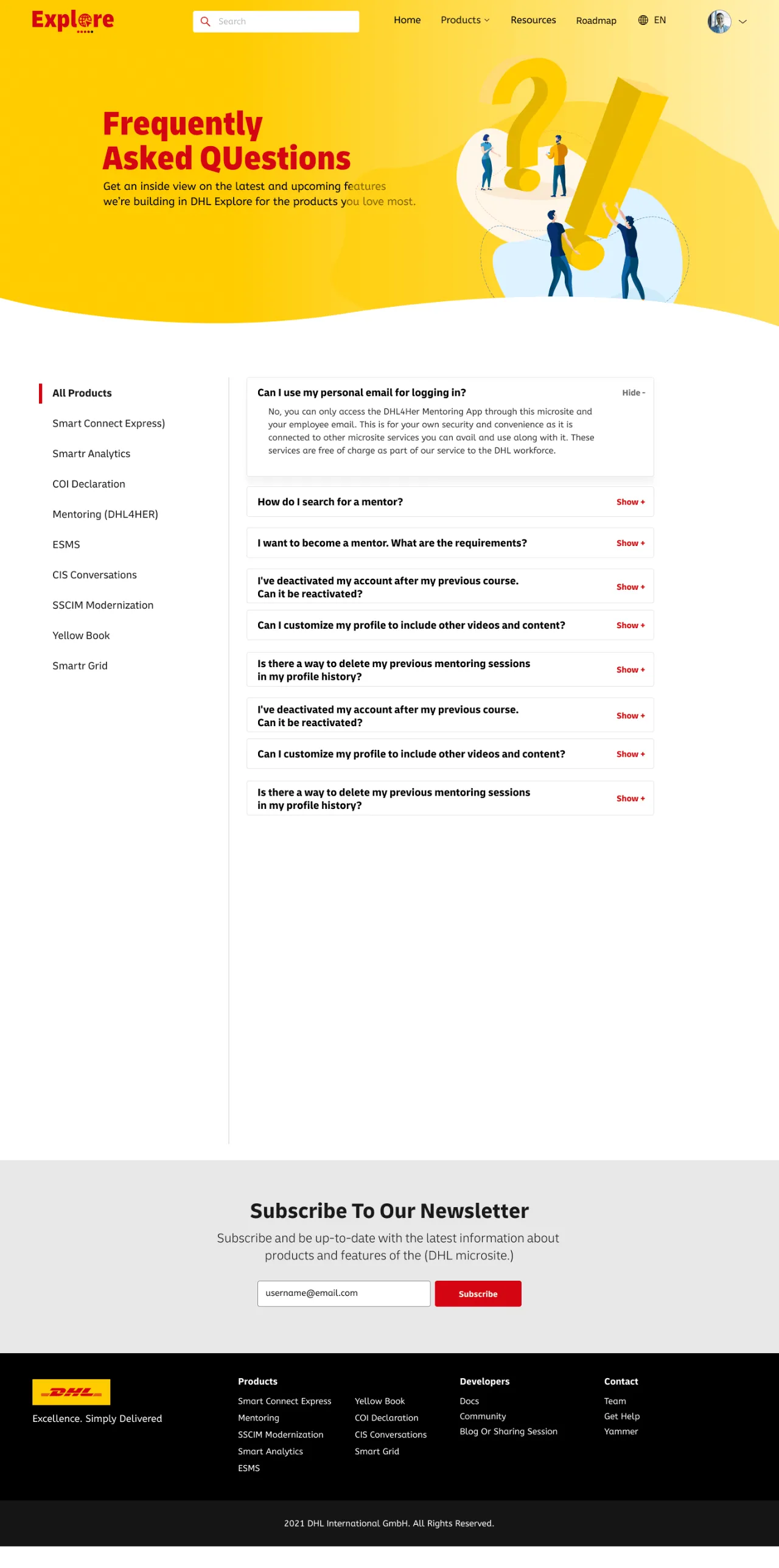 FAQ and support page